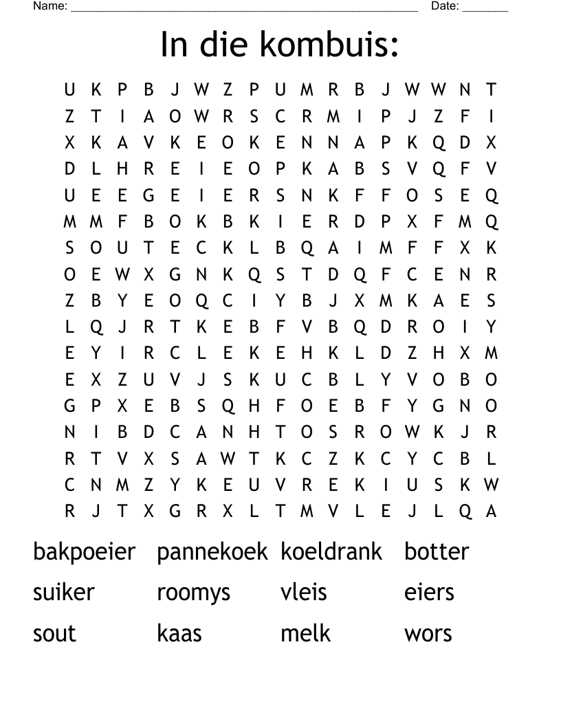In die kombuis: Word Search