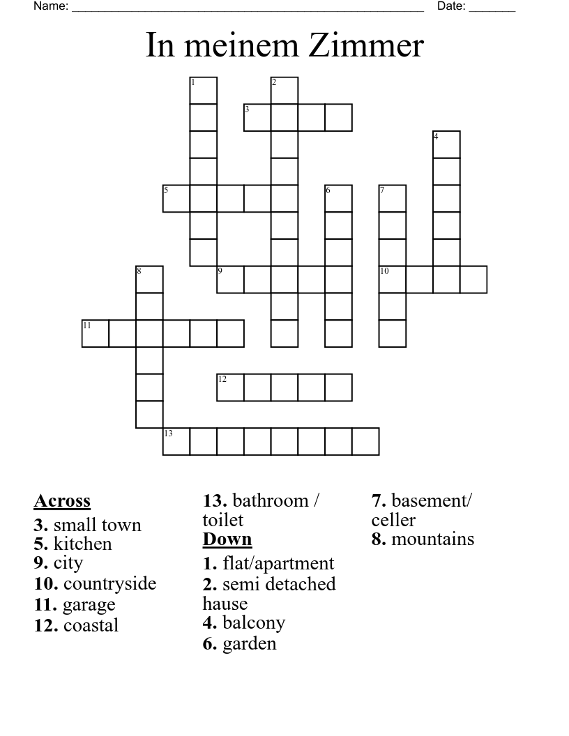 In meinem Zimmer Crossword
