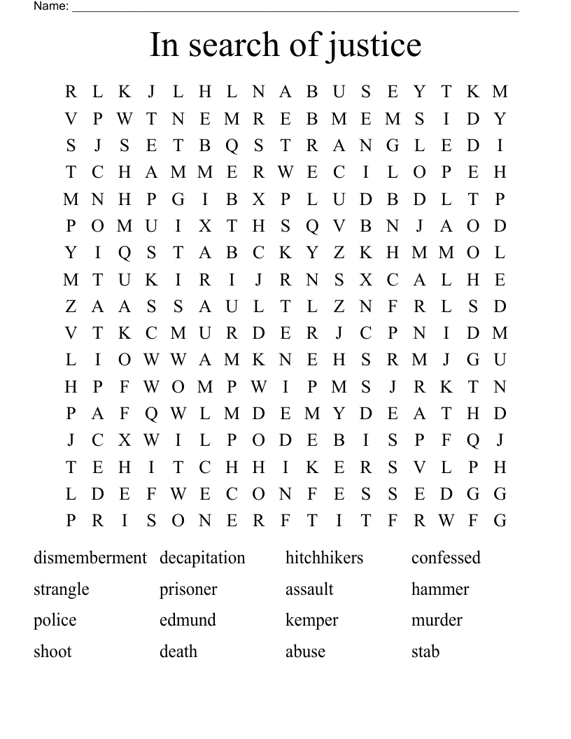 In search of justice  Word Search