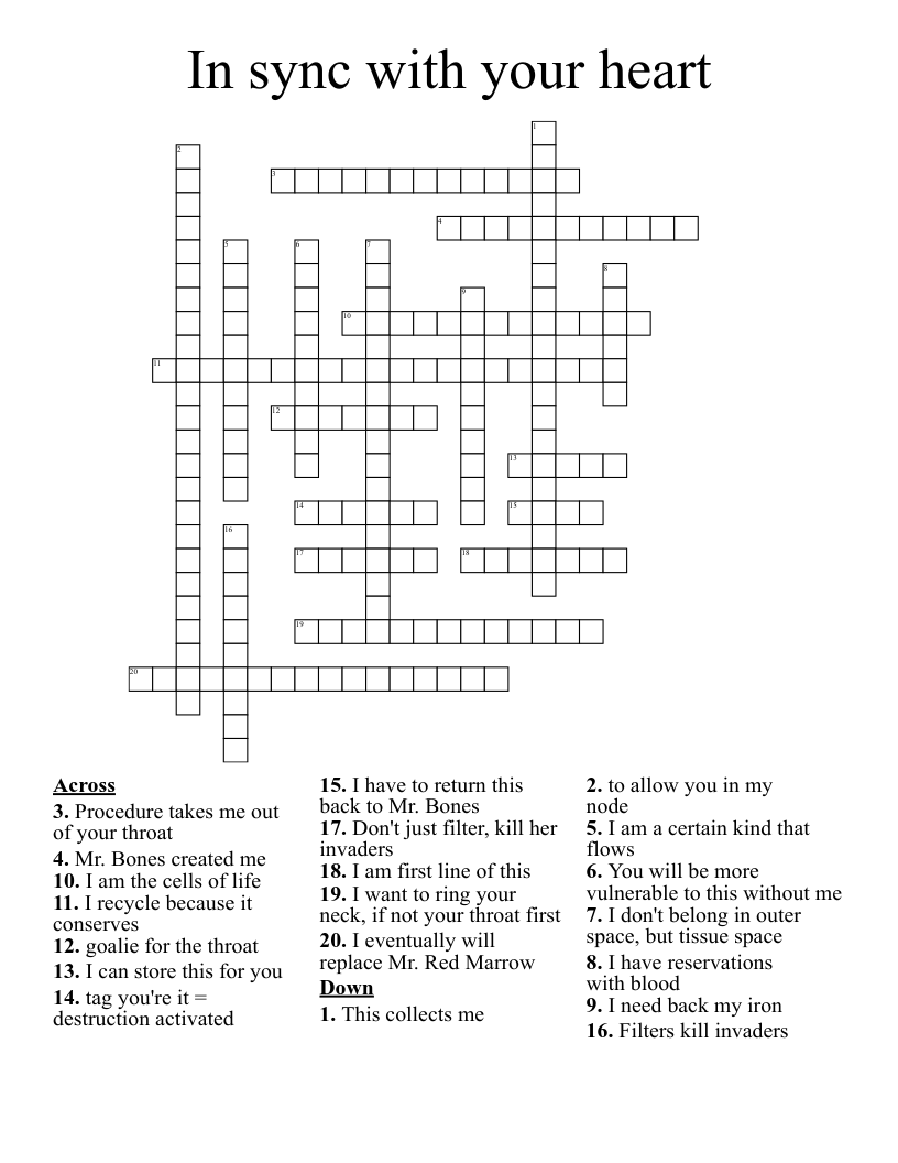 In sync with your heart Crossword
