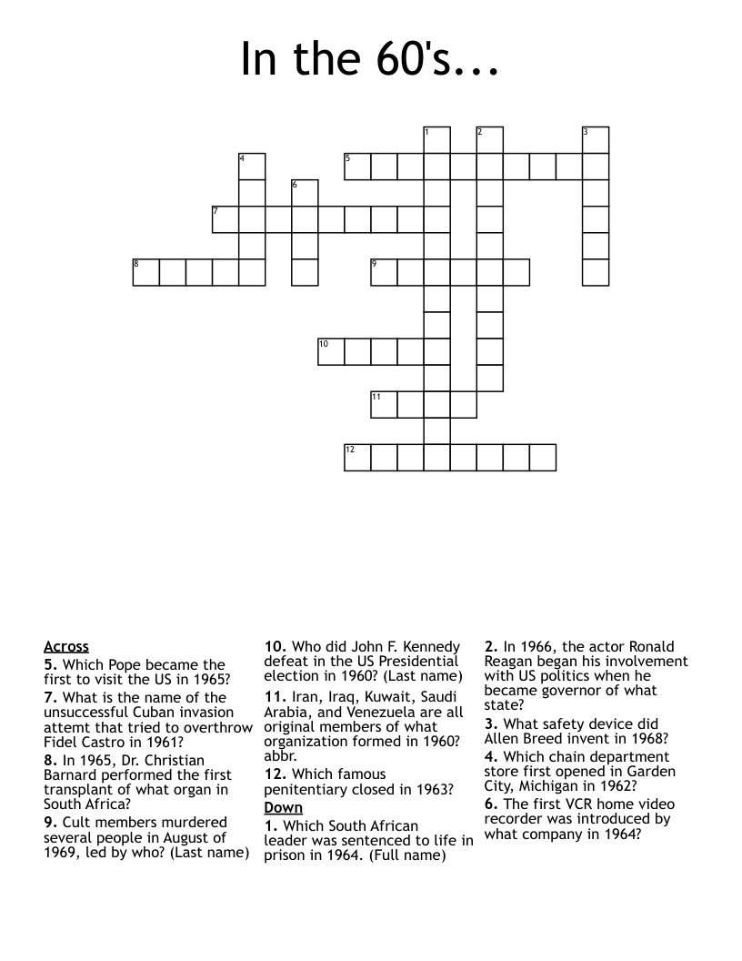 In the 60's... Crossword