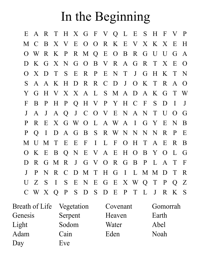 In the Beginning Word Search