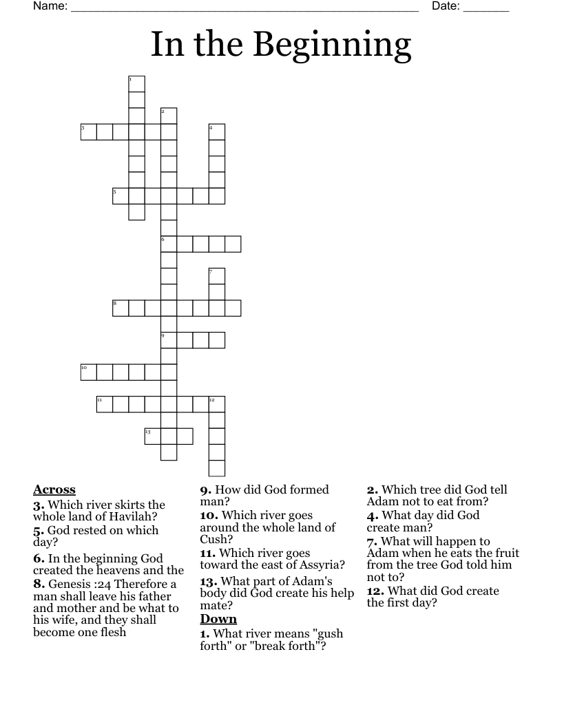 In the Beginning Crossword