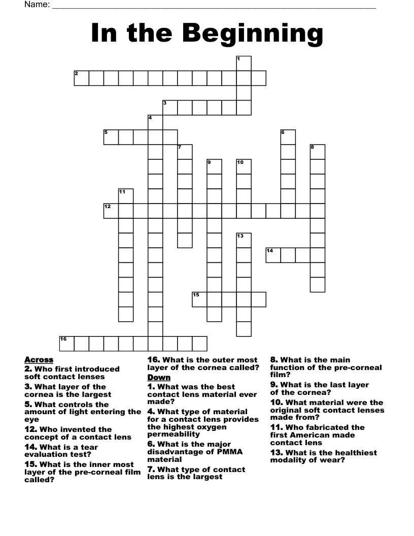 In the Beginning Crossword