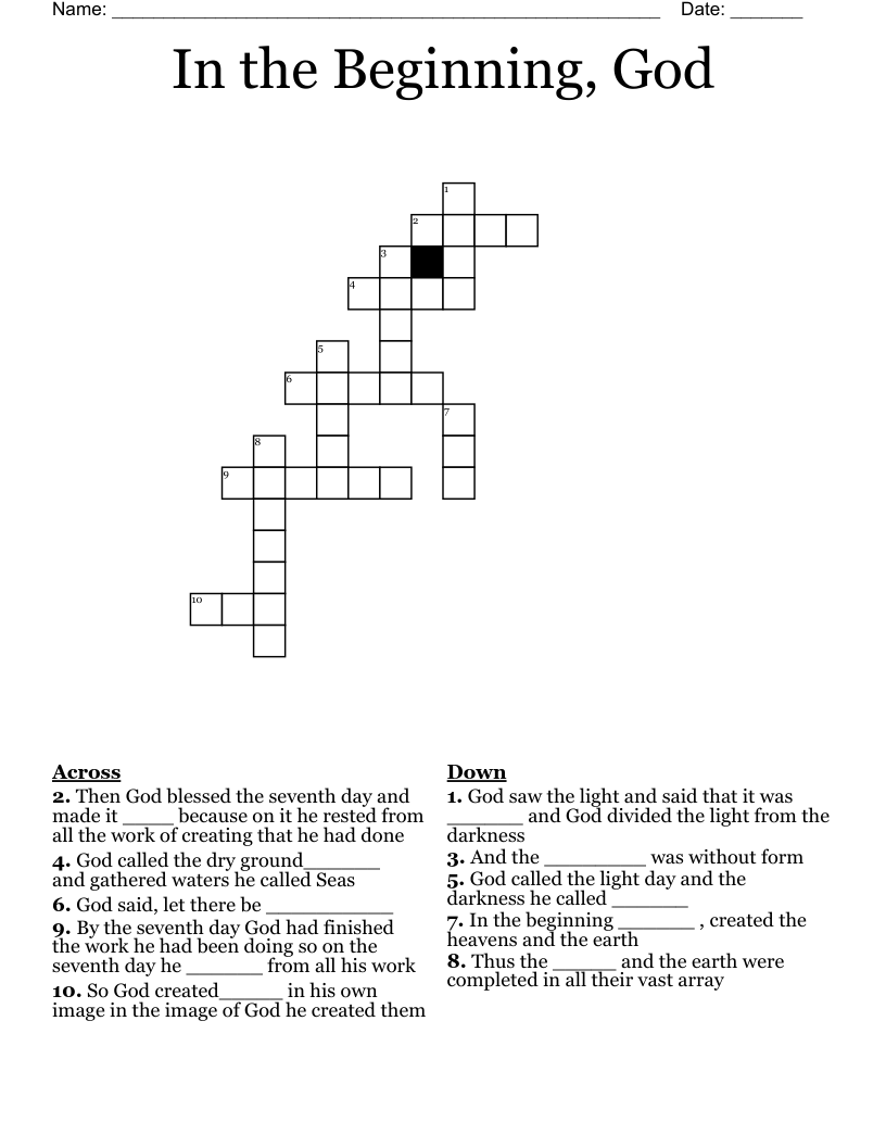 In the Beginning, God Crossword