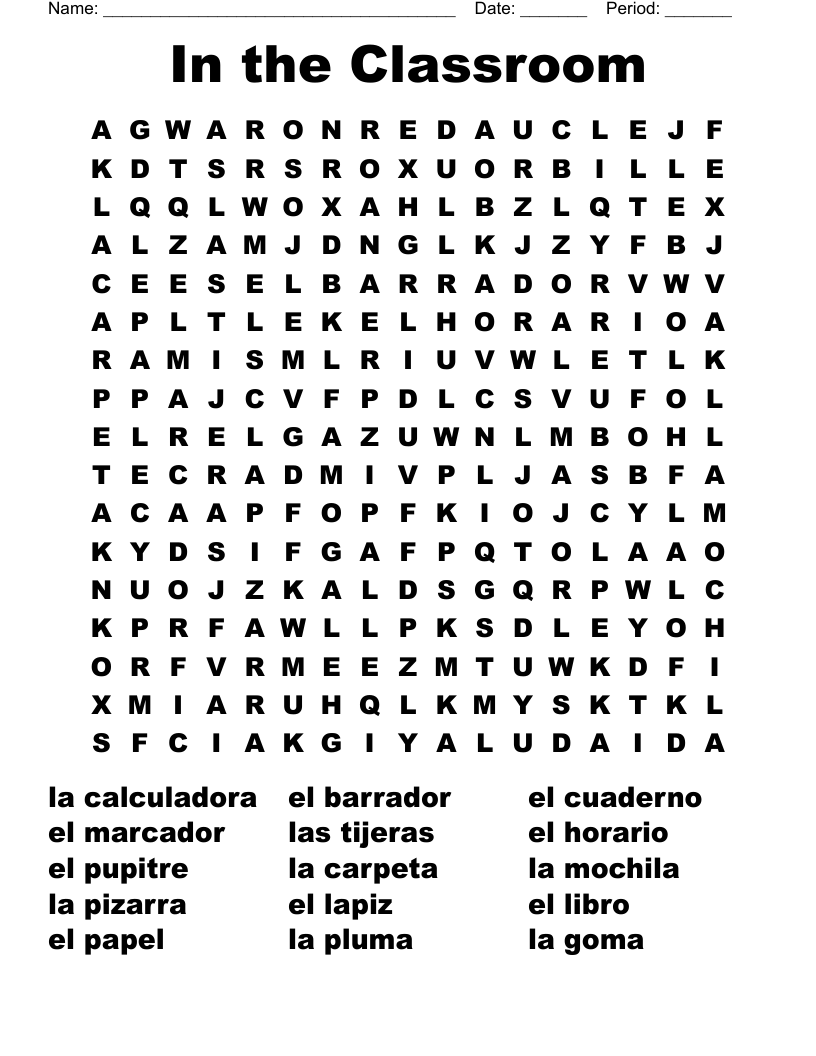 In the Classroom Word Search