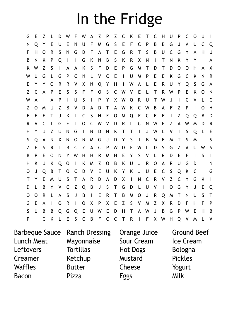 In the Fridge Word Search