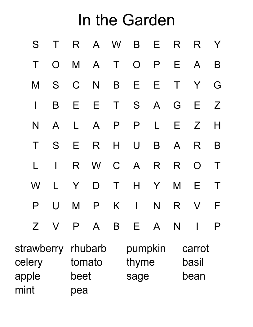 In the Garden Word Search