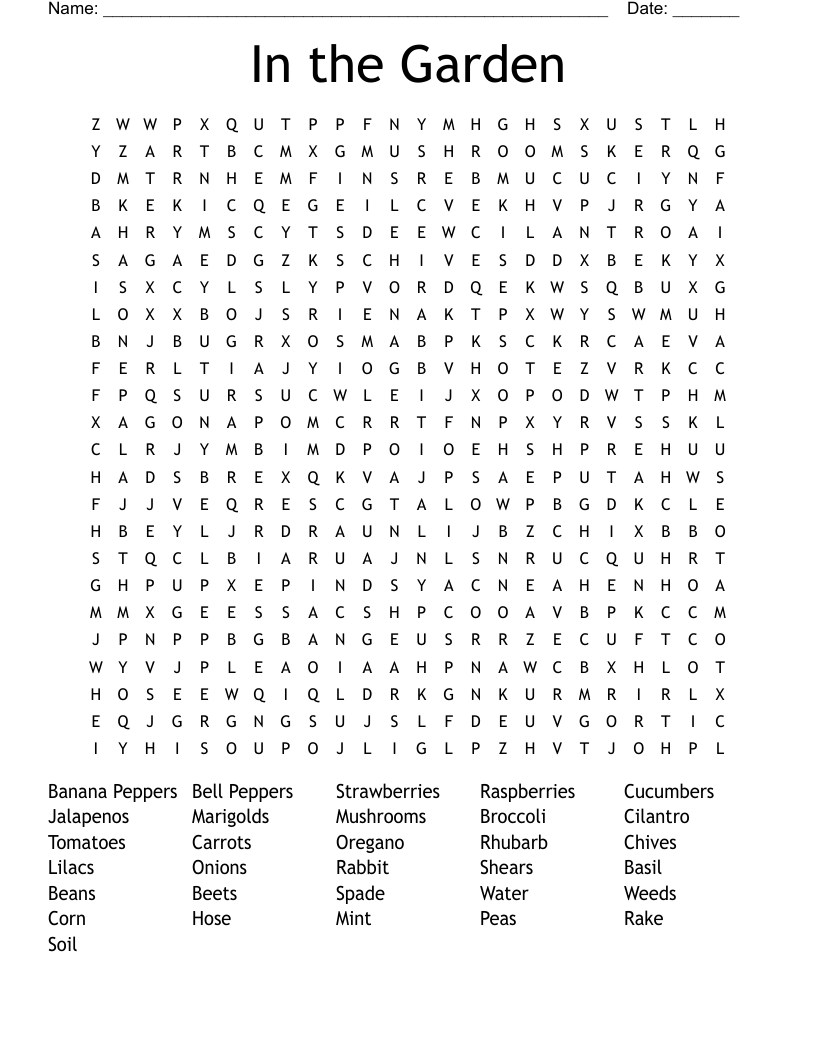 In the Garden Word Search