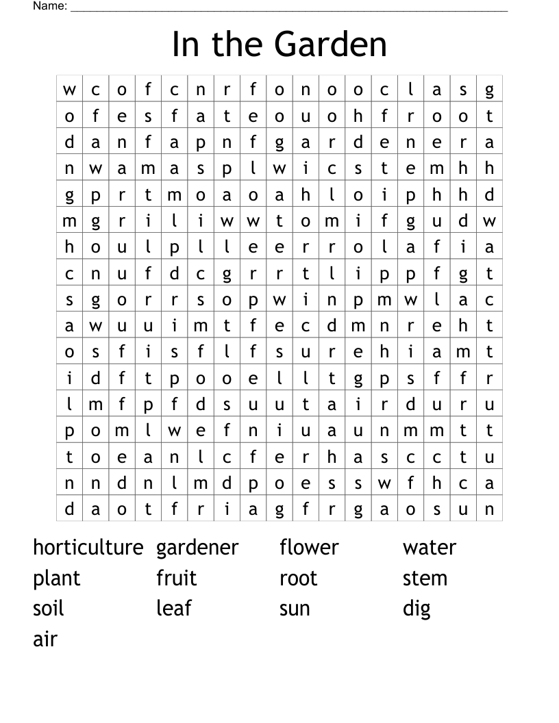 In the Garden Word Search