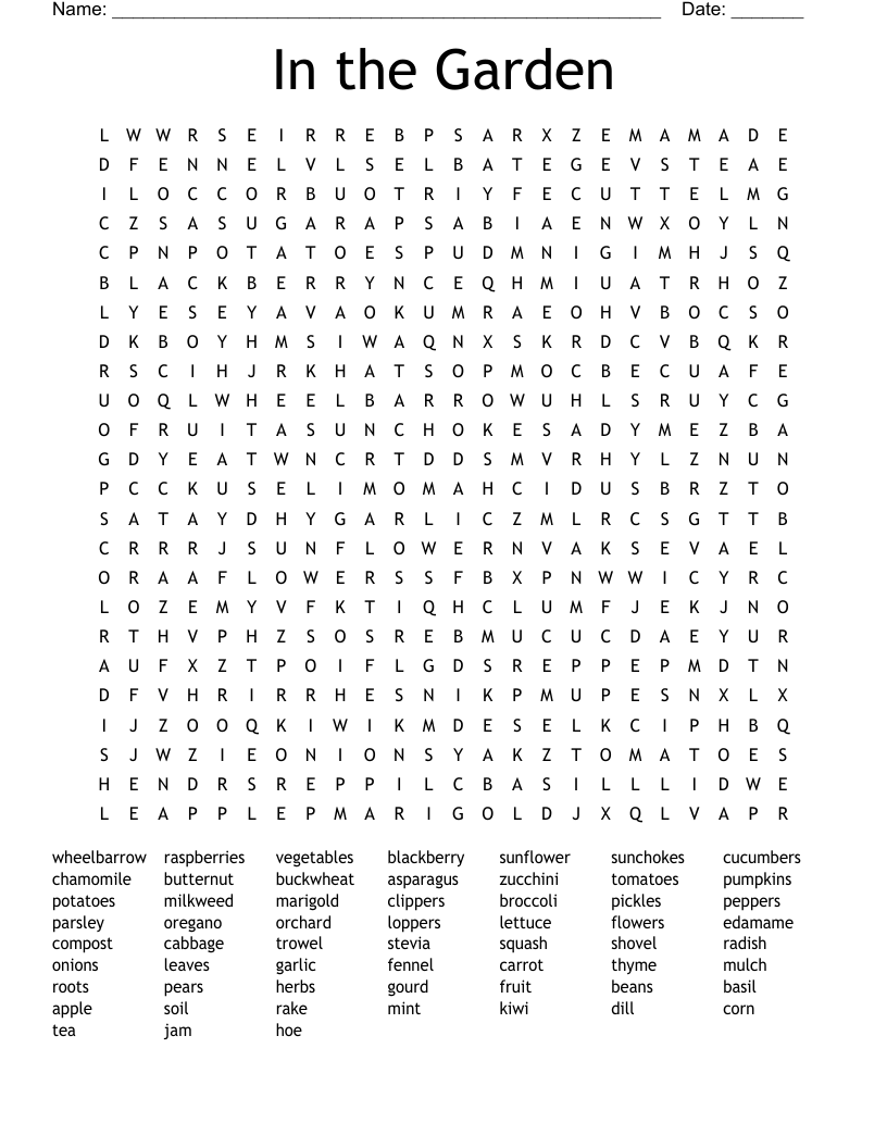 In the Garden Word Search