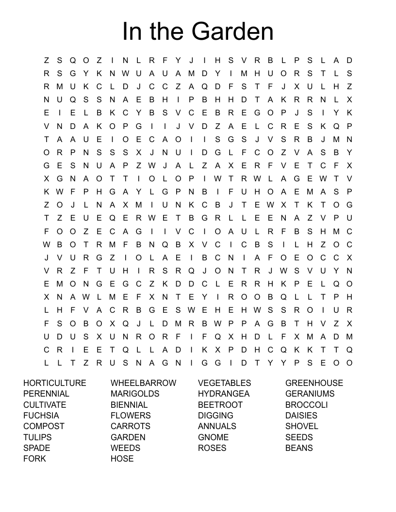 In the Garden Word Search