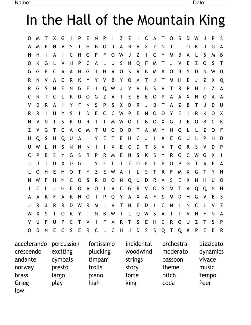 In the Hall of the Mountain King Word Search