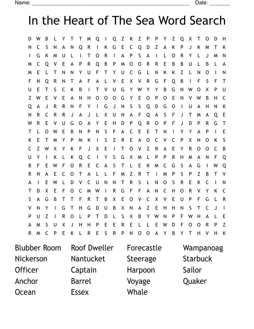 In the Heart of The Sea Word Search 