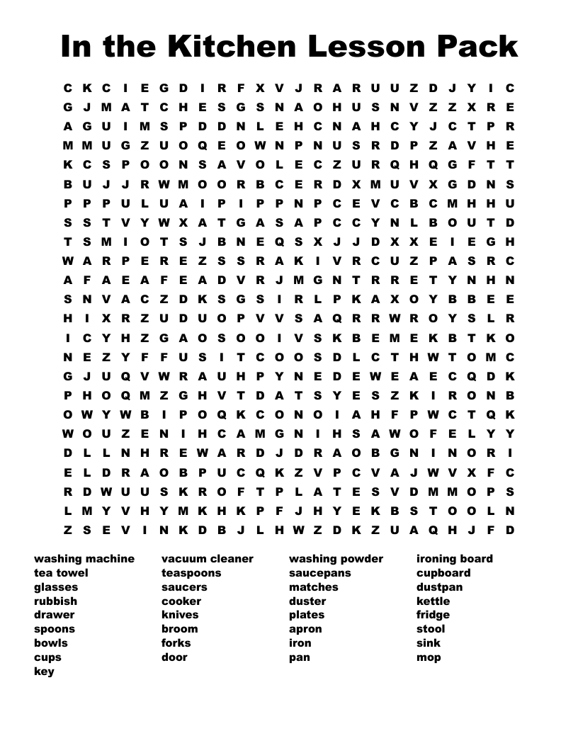 In the Kitchen Lesson Pack Word Search