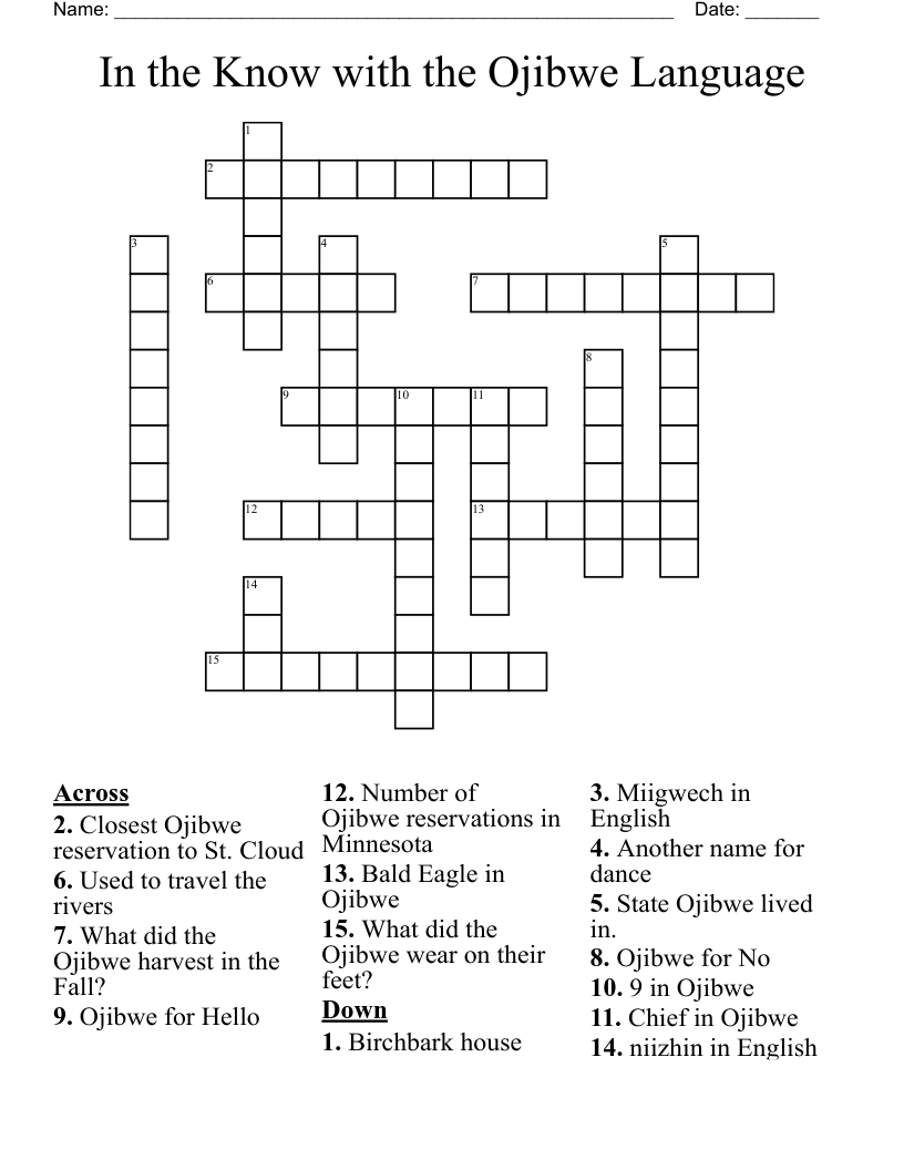 In the Know with the  Ojibwe Language Crossword