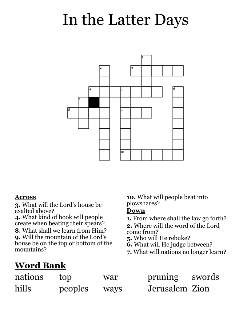 In the Latter Days Crossword