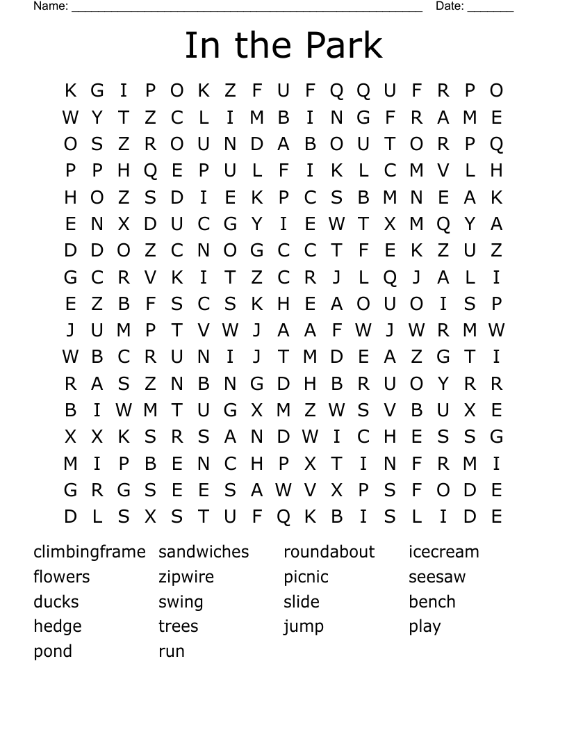 In the Park Word Search