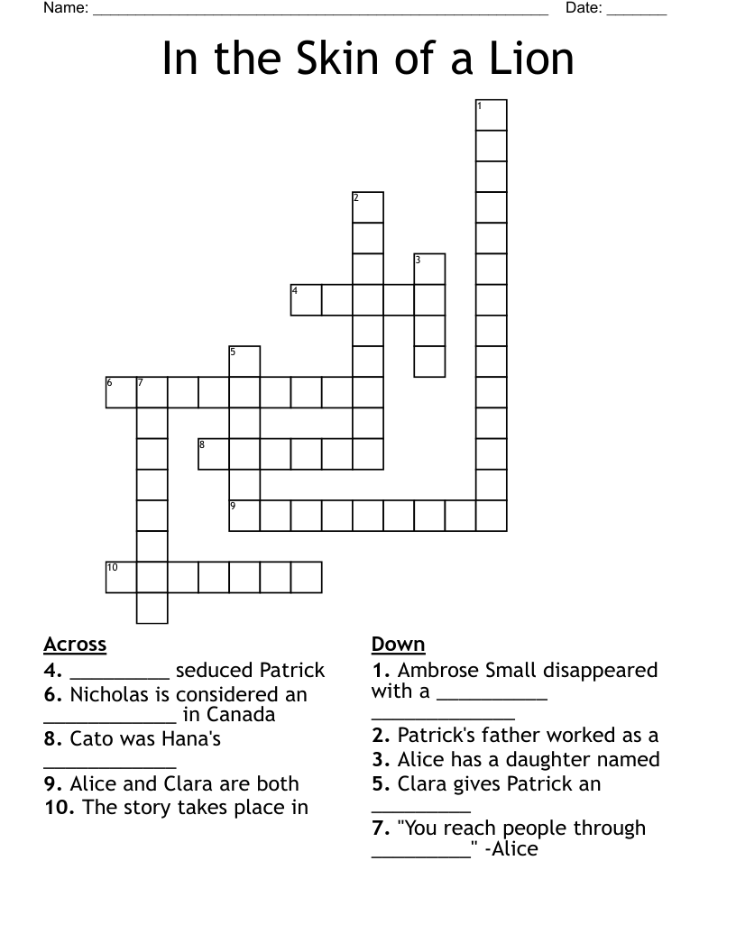 In the Skin of a Lion Crossword