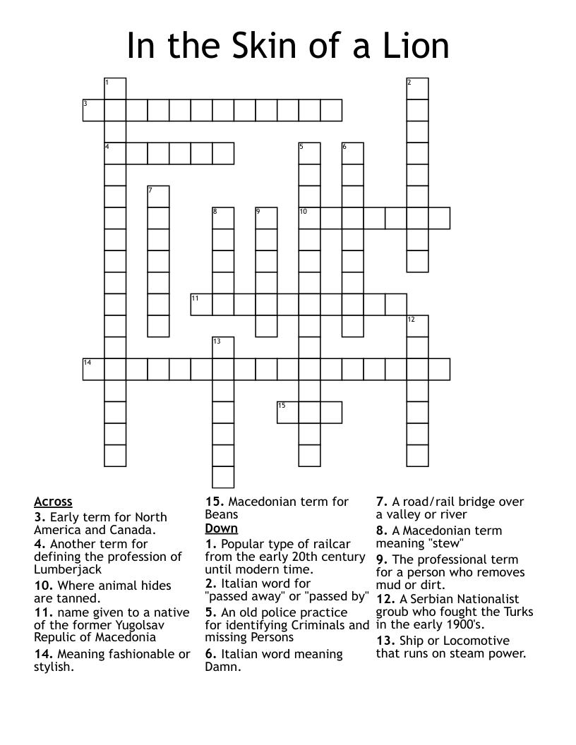 In the Skin of a Lion Crossword