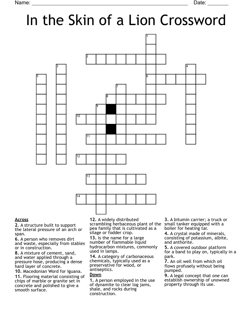 In the Skin of a Lion Crossword