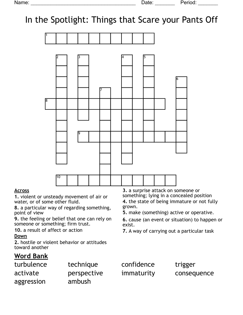 In the Spotlight: Things that Scare your Pants Off Crossword