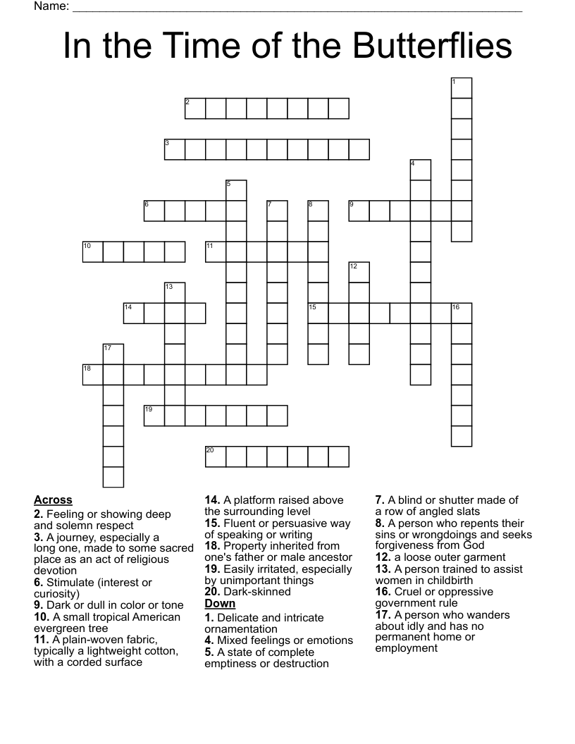 In the Time of the Butterflies Crossword