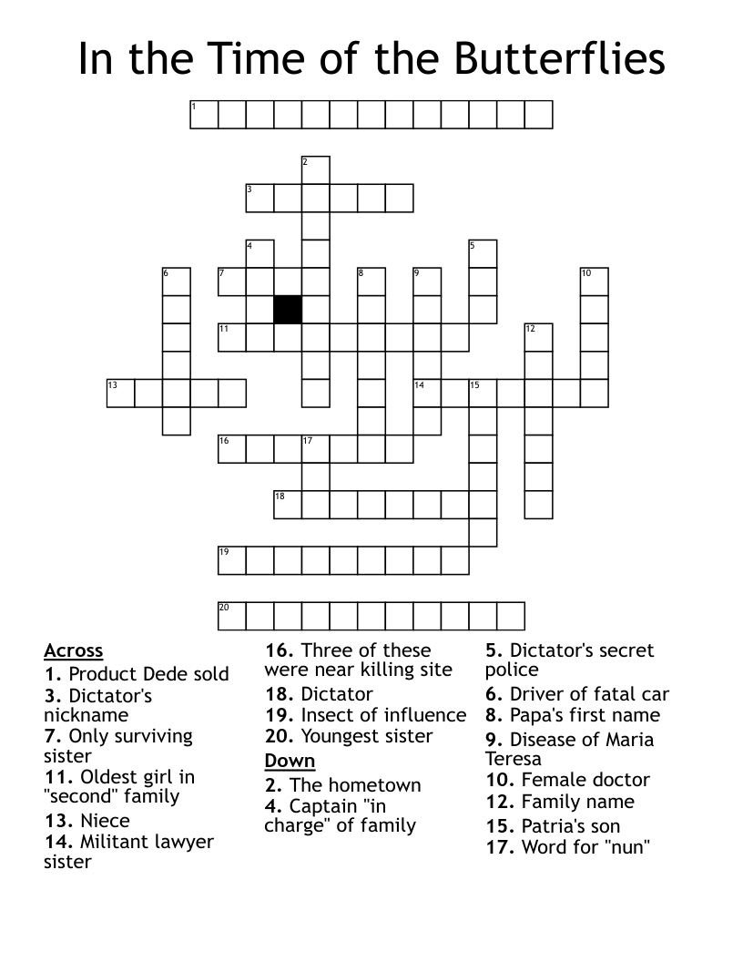 In the Time of the Butterflies Crossword