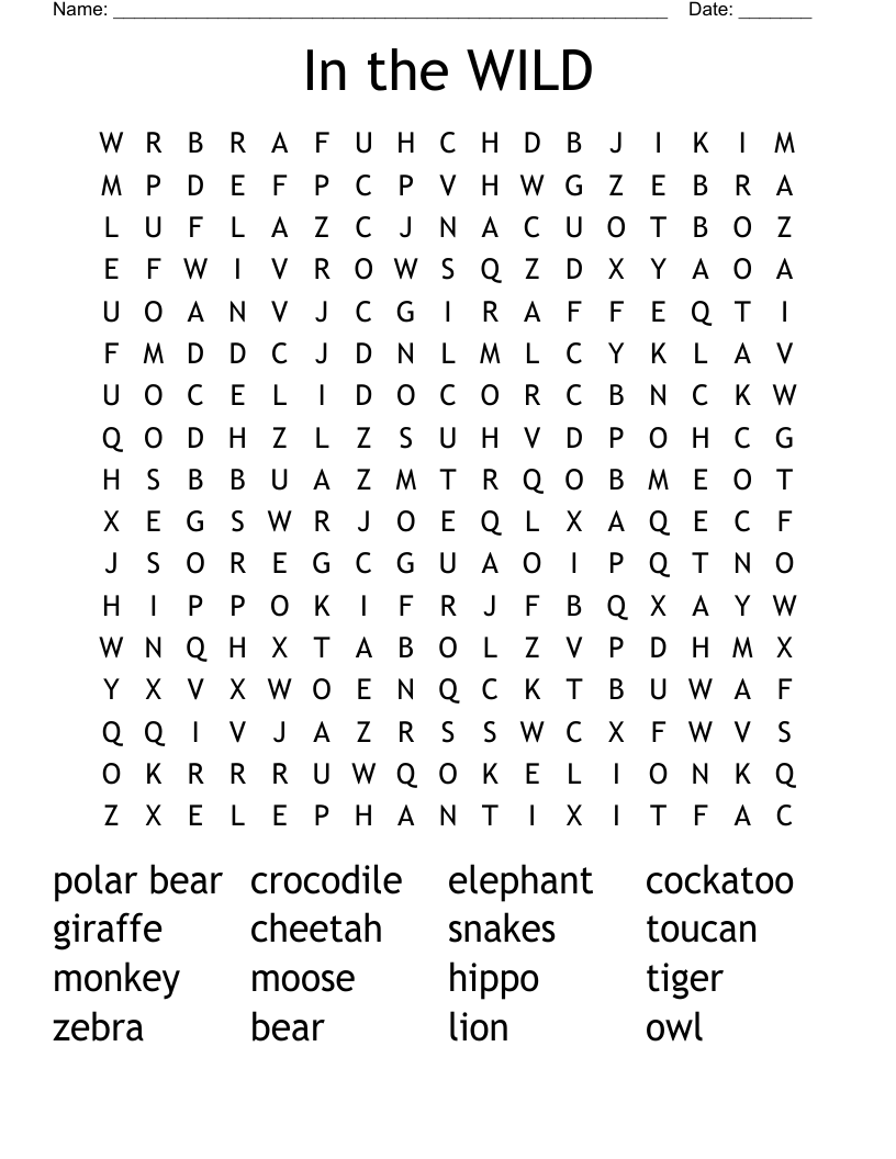 In the WILD Word Search