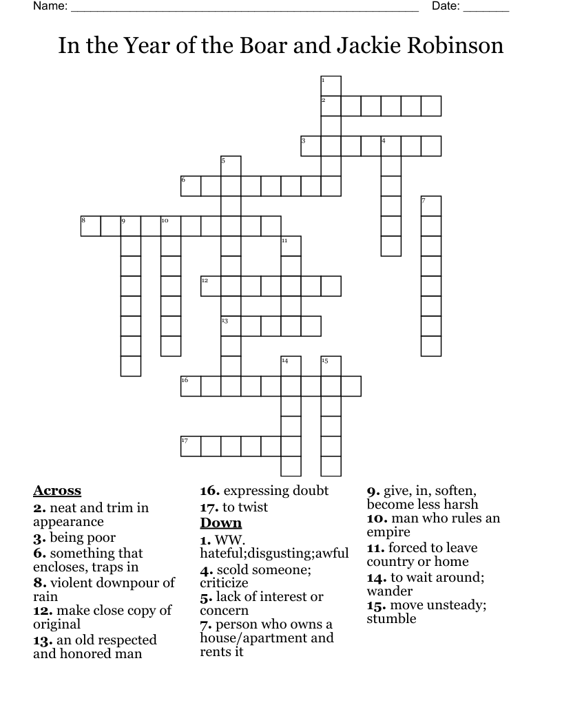 In the Year of the Boar and Jackie Robinson Crossword