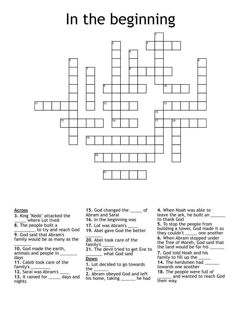 In the beginning Crossword