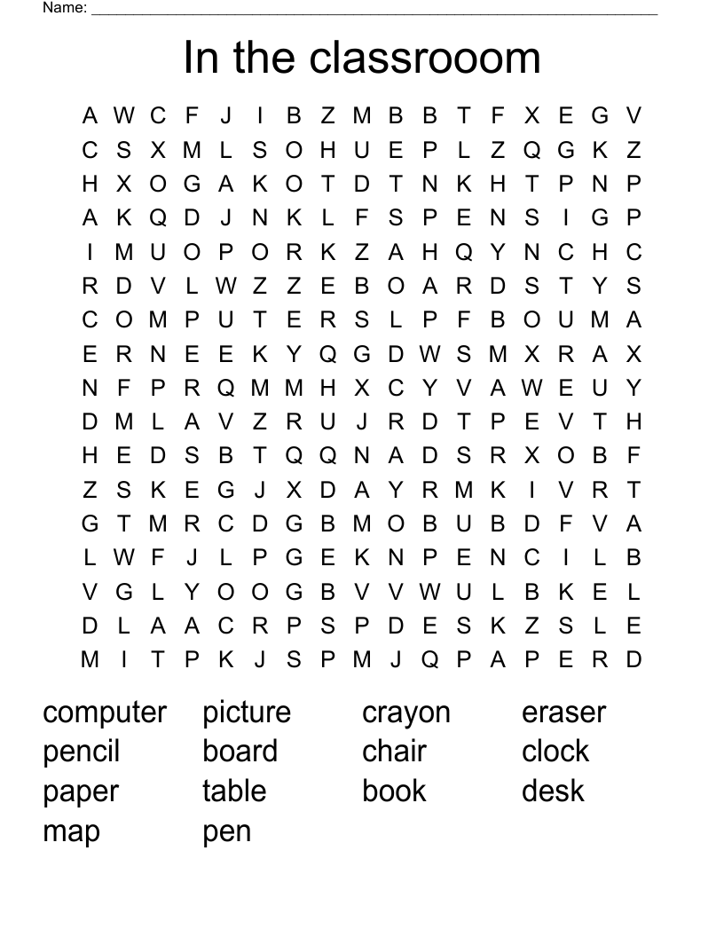 In the classrooom Word Search