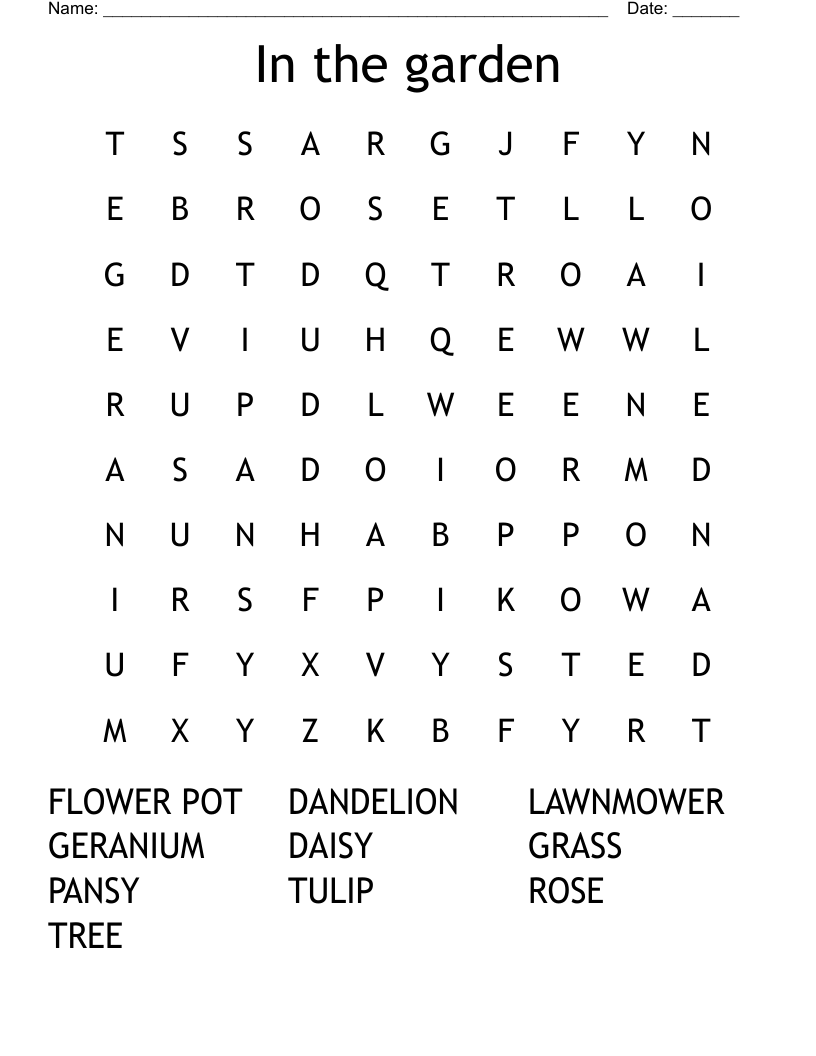 In the garden Word Search