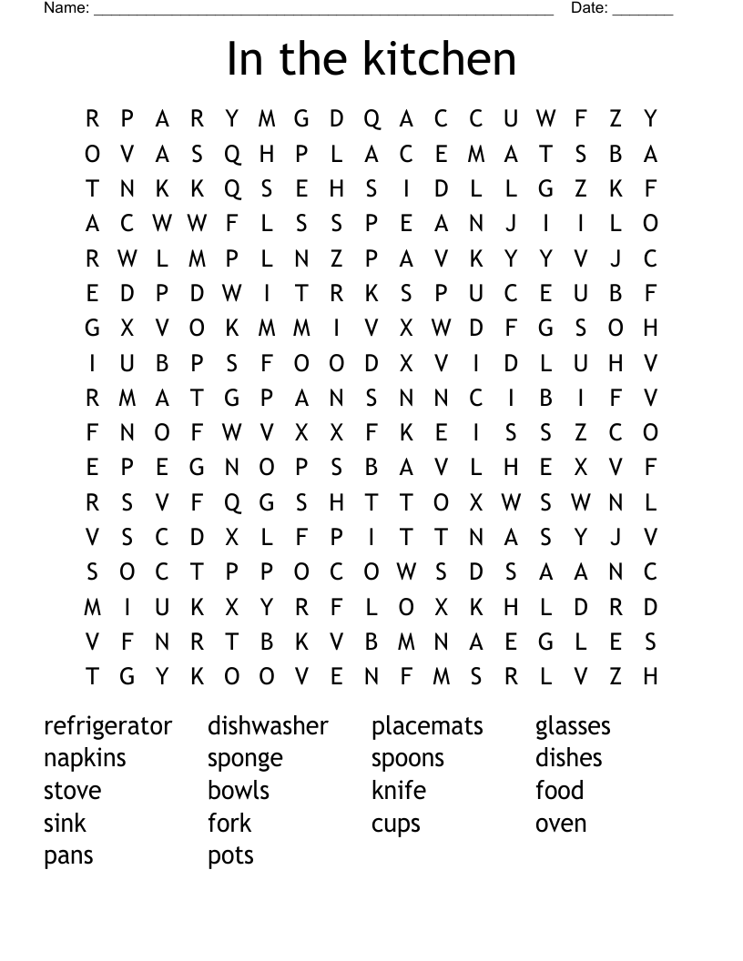 In the kitchen Word Search