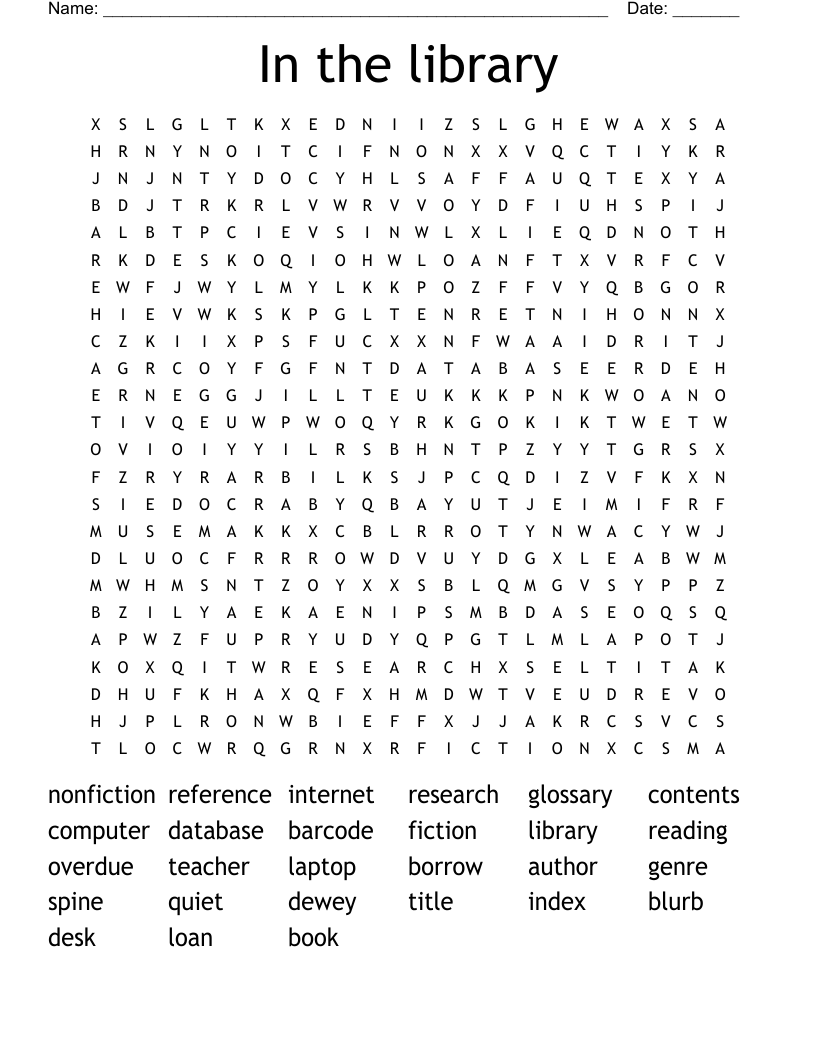 In the library Word Search