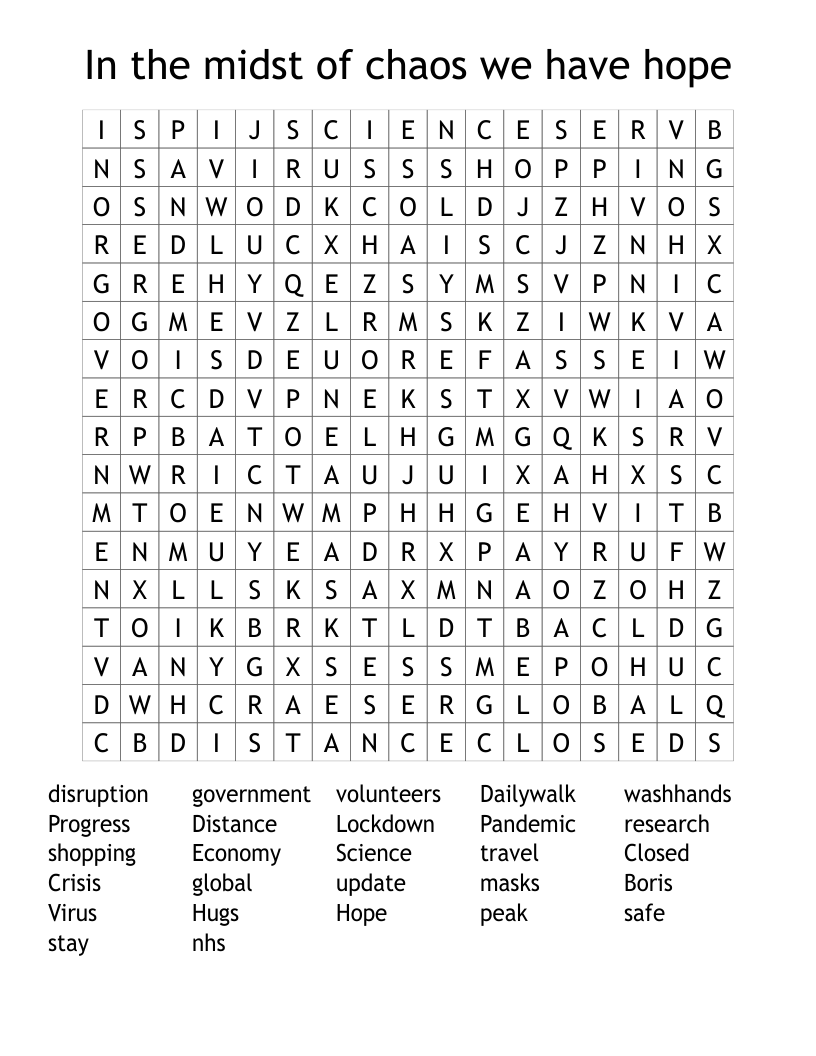 In the midst of chaos we have hope Word Search