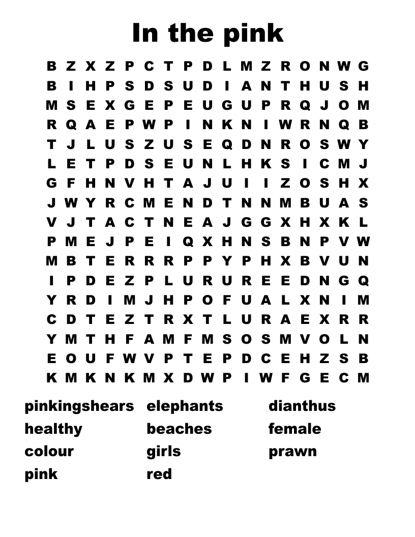 In the pink Word Search