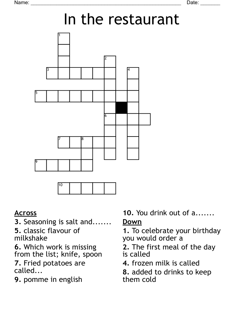 In the restaurant Crossword