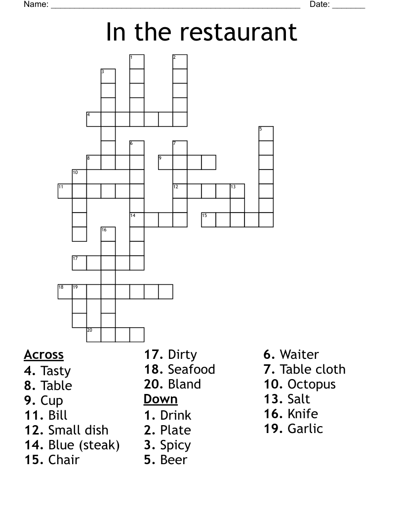 In the restaurant Crossword
