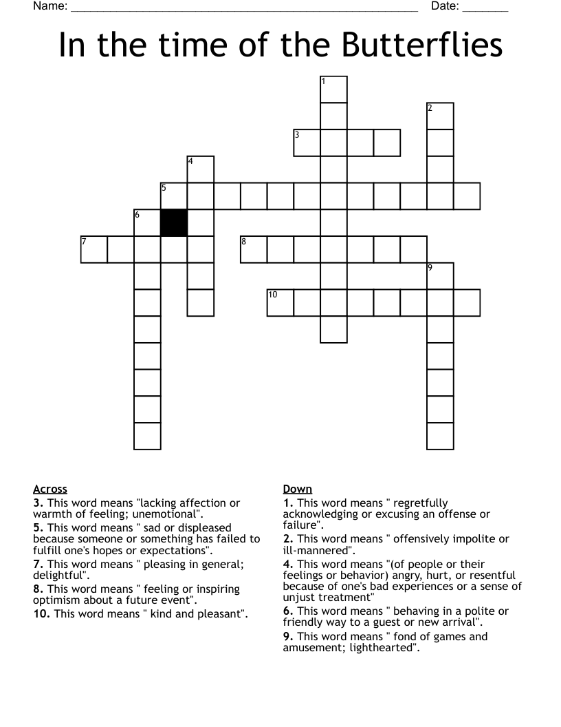 In the time of the Butterflies Crossword