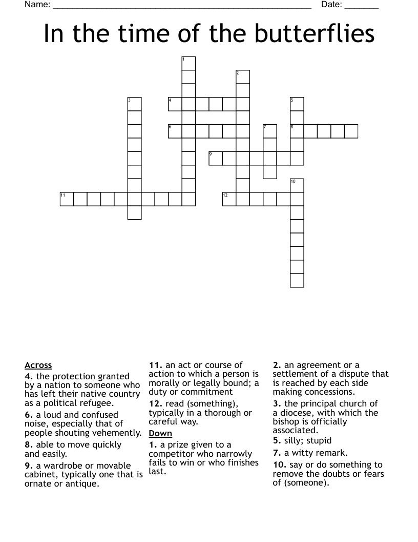 In the time of the butterflies Crossword
