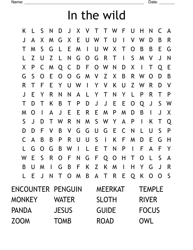 In the wild Word Search