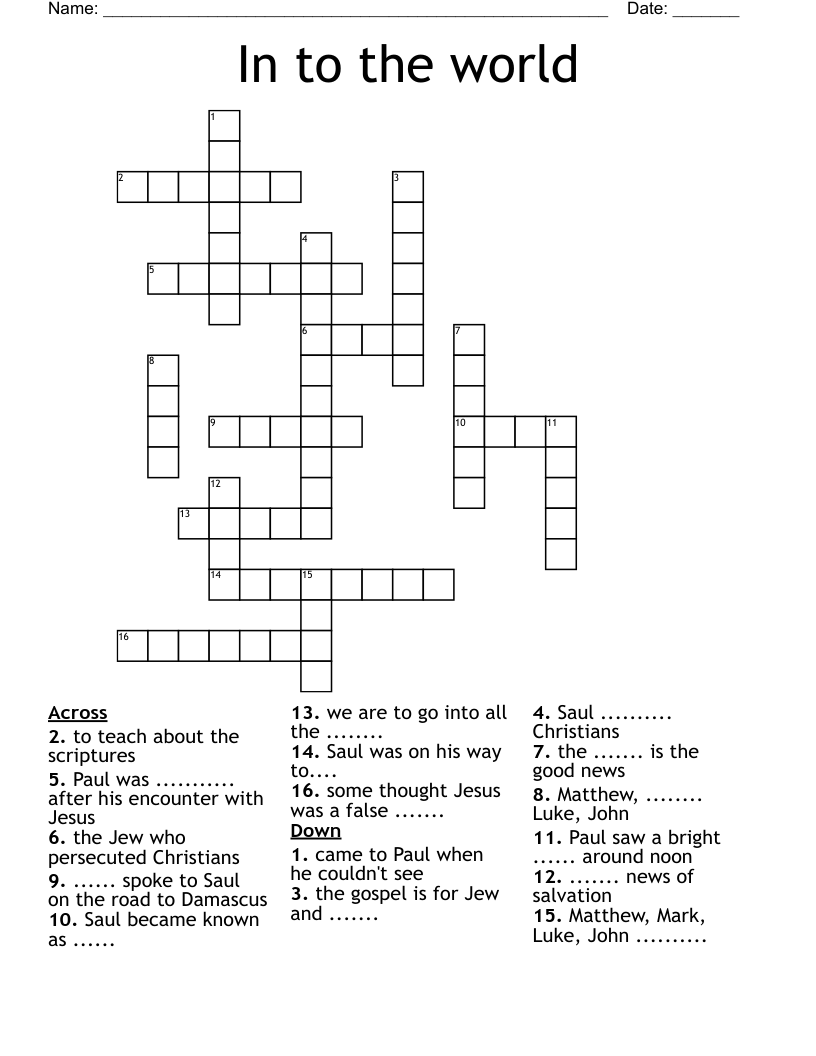 In to the world Crossword