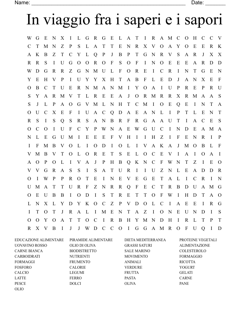In viaggio fra i saperi e i sapori Word Search