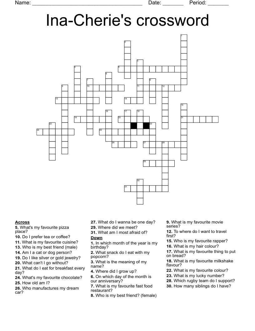 Ina-Cherie's crossword