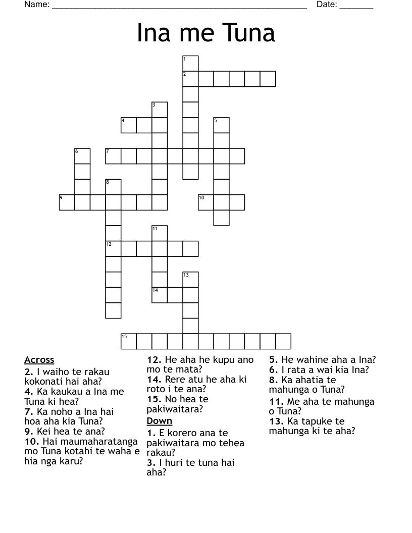 Ina me Tuna Crossword