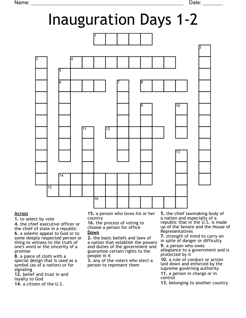 Inauguration Days 1-2 Crossword