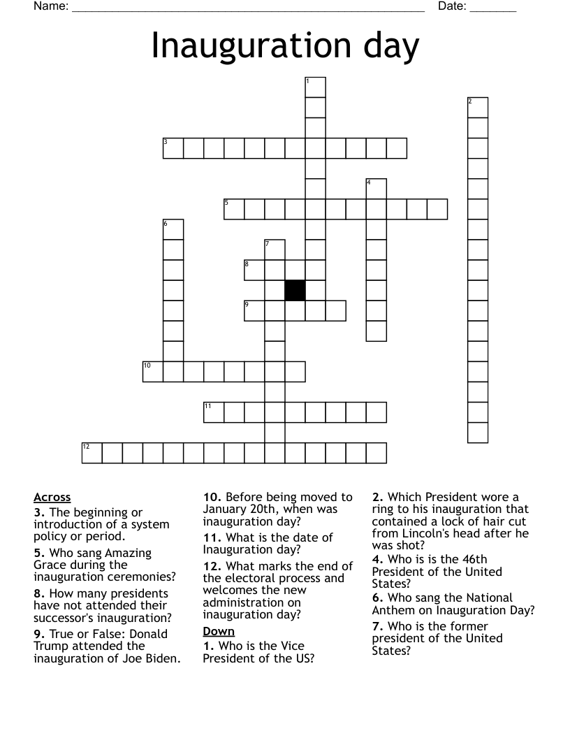 Inauguration day  Crossword