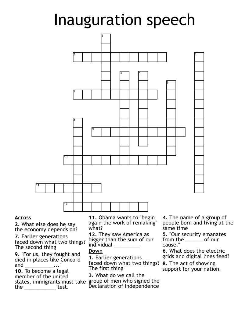 Inauguration speech Crossword