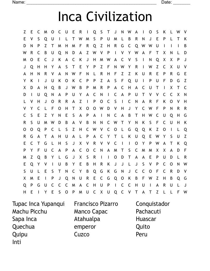 Inca Civilization Word Search